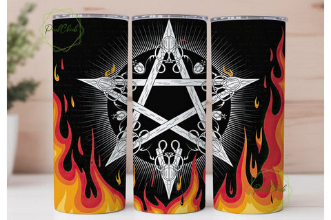 Fiery Pentagram Occult 20oz Tumbler Wrap Sublimation PixelChick 