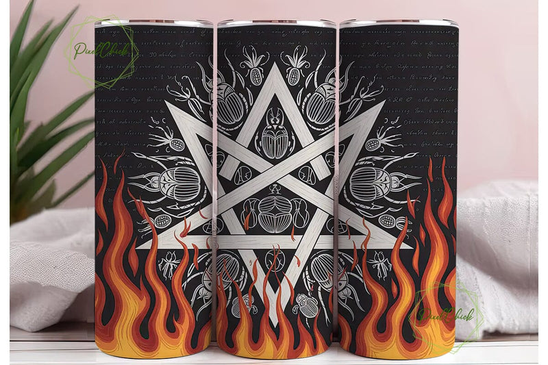 Fiery Pentagram Occult 20oz Tumbler Wrap Sublimation PixelChick 