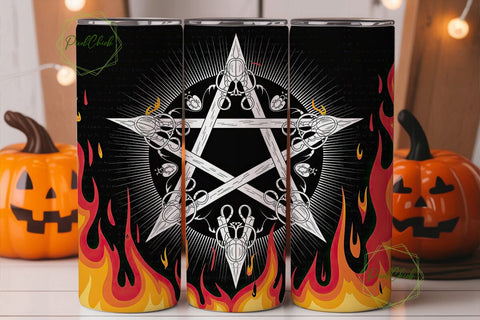 Fiery Pentagram Occult 20oz Tumbler Wrap Sublimation PixelChick 