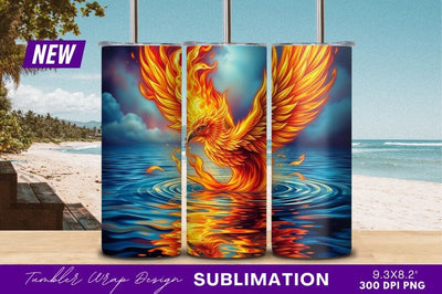 Fiery Phoenix Rising Above Water Tumbler Png Sublimation Regulrcrative 
