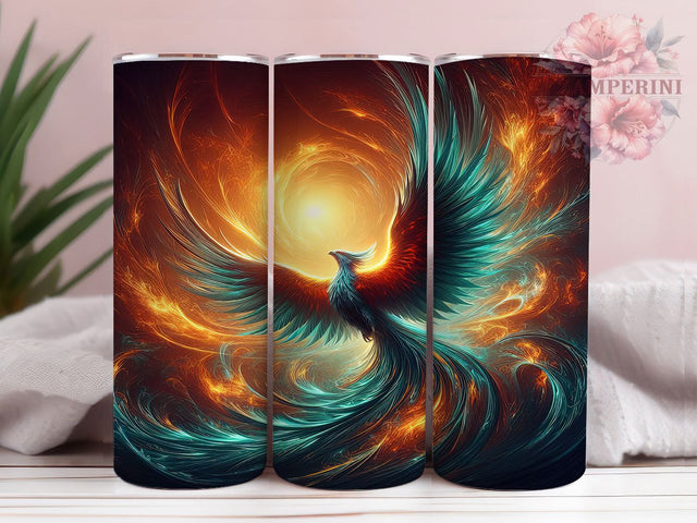 Fiery Rebirth Fantasy Phoenix Tumbler, Fiery Phoenix Wrap, 20oz Tumbler Sublimation, Mythical Firebird Design, Rebirth Flame Art, Fantasy Phoenix Tumbler, Flaming Bird Wrap Sublimation Li Zamperini 