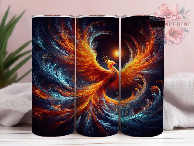 Fiery Rebirth Fantasy Phoenix Tumbler, Fiery Phoenix Wrap, 20oz Tumbler Sublimation, Mythical Firebird Design, Rebirth Flame Art, Fantasy Phoenix Tumbler, Flaming Bird Wrap Sublimation Li Zamperini 