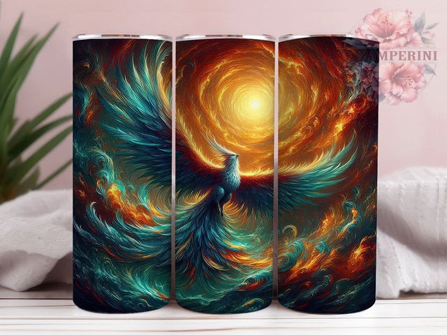 Fiery Rebirth Fantasy Phoenix Tumbler, Fiery Phoenix Wrap, 20oz Tumbler Sublimation, Mythical Firebird Design, Rebirth Flame Art, Fantasy Phoenix Tumbler, Flaming Bird Wrap Sublimation Li Zamperini 