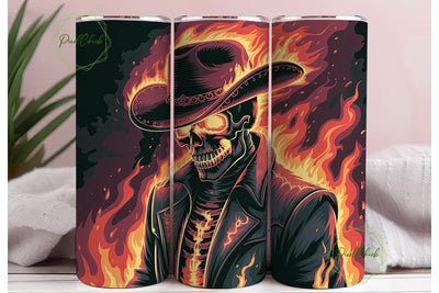 Fiery Skull Cowboy 20oz Tumbler Wrap Sublimation PixelChick 