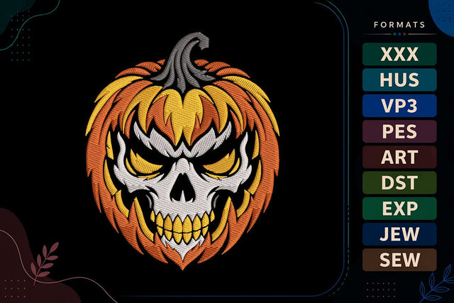 Fiery Skull Pumpkin Halloween Embroidery Design Embroidery/Applique DESIGNS sg embroidery 