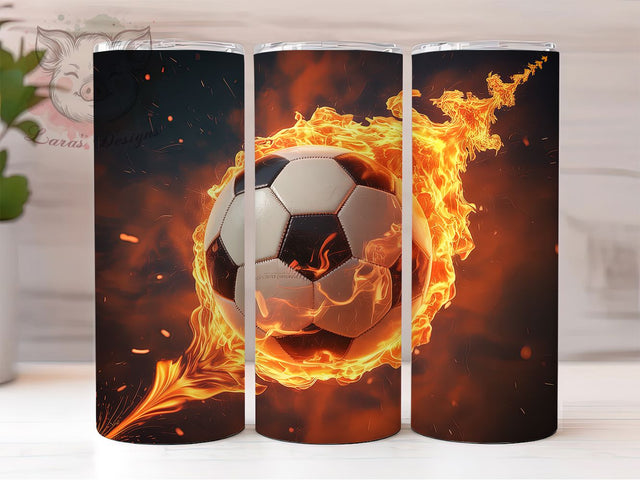 Fiery Soccer Ball Game Day Tumbler, Flame Tumbler Wrap, 20oz Sublimation Design, Sports Fan Tumbler PNG, Fiery Soccer Ball Cup, Printable Game Day Wrap, Soccer Player Gift Sublimation Lara' s Designs 