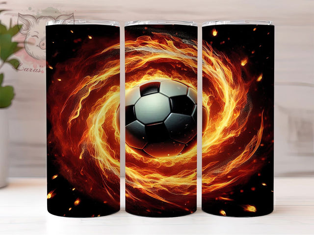 Fiery Soccer Ball Game Day Tumbler, Flame Tumbler Wrap, 20oz Sublimation Design, Sports Fan Tumbler PNG, Fiery Soccer Ball Cup, Printable Game Day Wrap, Soccer Player Gift Sublimation Lara' s Designs 