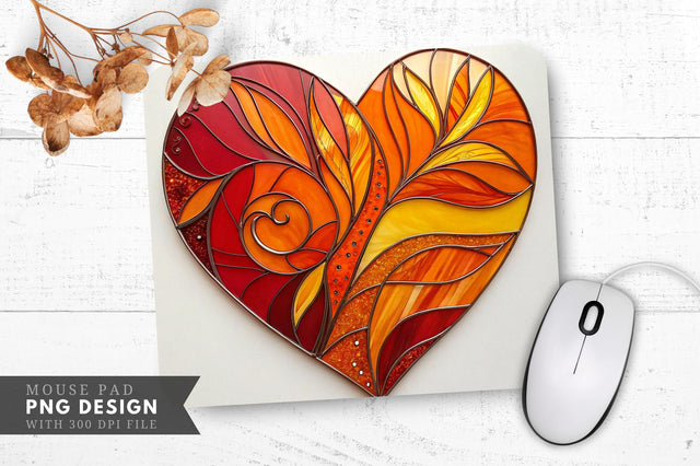 Fiery Stained Glass Heart Mouse Pad PNG Design Sublimation Regulrcrative 