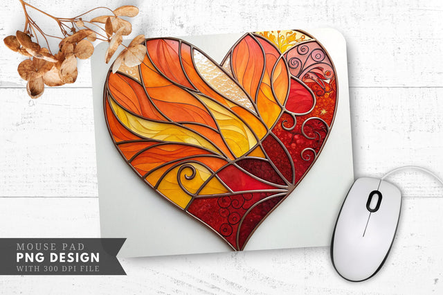 Fiery Stained Glass Heart Mouse Pad PNG Design Sublimation Regulrcrative 