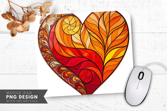 Fiery Stained Glass Heart Mouse Pad PNG Design Sublimation Regulrcrative 