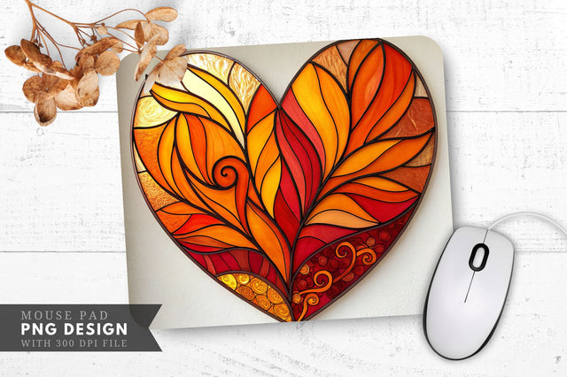 Fiery Stained Glass Heart Mouse Pad PNG Design Sublimation Regulrcrative 