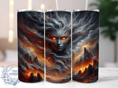 Fiery Witch Dark Fantasy Tumbler, Fiery Sorceress, Dark Fantasy, Elemental Goddess, 20Oz Tumbler Wrap, Sublimation Design, Magical Drinkware Sublimation ToriDesigns 