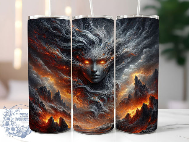 Fiery Witch Dark Fantasy Tumbler, Fiery Sorceress, Dark Fantasy, Elemental Goddess, 20Oz Tumbler Wrap, Sublimation Design, Magical Drinkware Sublimation ToriDesigns 