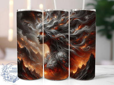 Fiery Witch Dark Fantasy Tumbler, Fiery Sorceress, Dark Fantasy, Elemental Goddess, 20Oz Tumbler Wrap, Sublimation Design, Magical Drinkware Sublimation ToriDesigns 