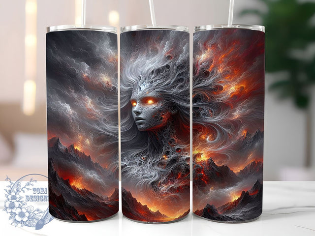 Fiery Witch Dark Fantasy Tumbler, Fiery Sorceress, Dark Fantasy, Elemental Goddess, 20Oz Tumbler Wrap, Sublimation Design, Magical Drinkware Sublimation ToriDesigns 