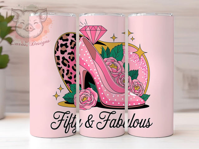 Fifty and Fabulous Birthday Tumbler Wrap, 50th Birthday Tumbler, 50 and Fabulous, 20oz Tumbler Wrap, Sublimation Design, Birthday Gift Tumbler, Milestone Birthday Tumbler Sublimation Lara' s Designs 