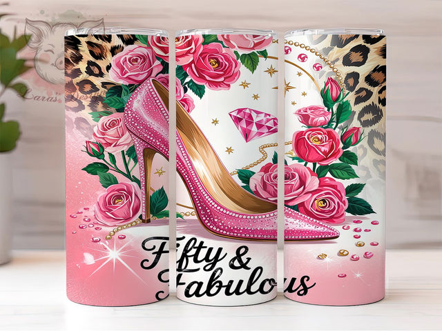 Fifty and Fabulous Birthday Tumbler Wrap, 50th Birthday Tumbler, 50 and Fabulous, 20oz Tumbler Wrap, Sublimation Design, Birthday Gift Tumbler, Milestone Birthday Tumbler Sublimation Lara' s Designs 