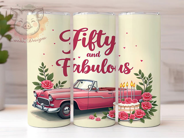 Fifty and Fabulous, Pink Truck PNG, Birthday Tumbler, Sublimation Design, 50th Birthday Gift, Fun Drinkware, Celebration Tumbler Sublimation Lara' s Designs 