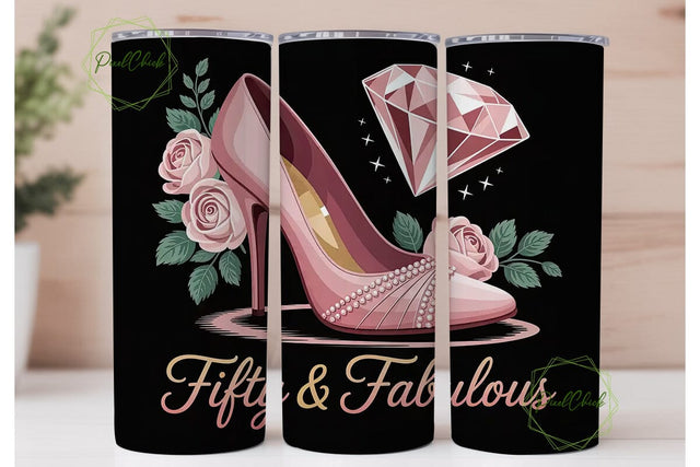 Fifty & Fabulous 20oz Tumbler Wrap Sublimation PixelChick 