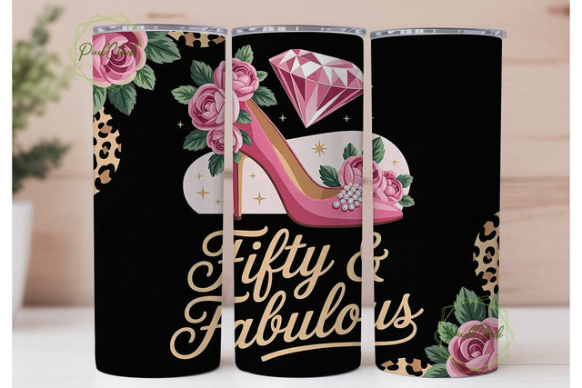 Fifty & Fabulous 20oz Tumbler Wrap Sublimation PixelChick 