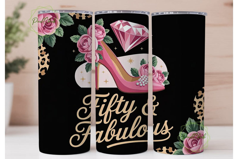 Fifty & Fabulous 20oz Tumbler Wrap Sublimation PixelChick 