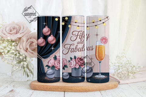 Fifty & Fabulous Rose Gold 20oz Tumbler Sublimation sassyprint 