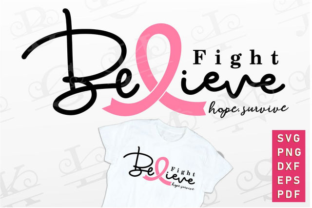 Fight believe hope survive, Breast Cancer Ribbon T shirt Design SVG PNG SVG D2PUTRI Designs 