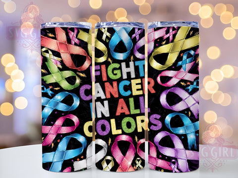 Fight Cancer In All Colors 20oz Tumbler Wrap Sublimation Design, Straight Tapered Tumbler Wrap, Breast Cancer Tumbler Png, Instant Digital Download Sublimation SvggirlplusArt 