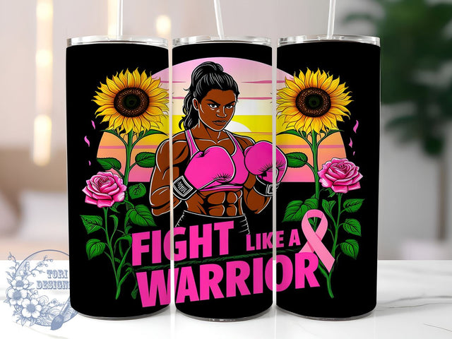 Fight Like A Warrior 20oz Skinny Tumbler PNG, Breast Cancer Awareness Tumbler Wrap, Sublimation Design, Straight & Tapered Tumbler Wrap, Instant Digital Download Sublimation ToriDesigns 