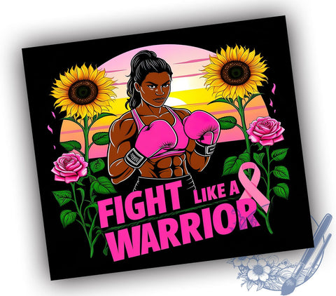 Fight Like A Warrior 20oz Skinny Tumbler PNG, Breast Cancer Awareness Tumbler Wrap, Sublimation Design, Straight & Tapered Tumbler Wrap, Instant Digital Download Sublimation ToriDesigns 