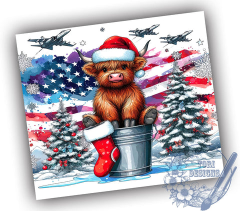Fighter Jet, American Flag, Christmas Snow, Jets Design, Baby Highland Cow, 20oz Tumbler, Sublimation Design, Military Christmas, Holiday Decor Sublimation ToriDesigns 