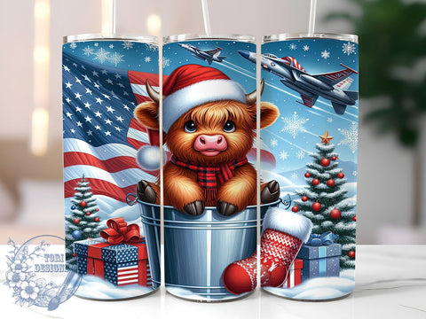 Fighter Jet, American Flag, Christmas Snow, Jets Design, Baby Highland Cow, 20oz Tumbler, Sublimation Design, Military Christmas, Holiday Decor Sublimation ToriDesigns 