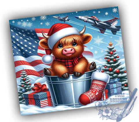 Fighter Jet, American Flag, Christmas Snow, Jets Design, Baby Highland Cow, 20oz Tumbler, Sublimation Design, Military Christmas, Holiday Decor Sublimation ToriDesigns 