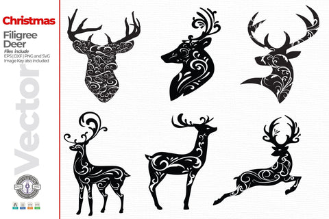 Filigree Christmas Deer SVG AfterTenDesign 