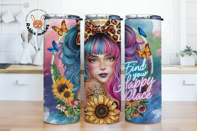 Find Your Happy Place 20oz Skinny Tumbler Sublimation Designs Sublimation Rabbitmakies 