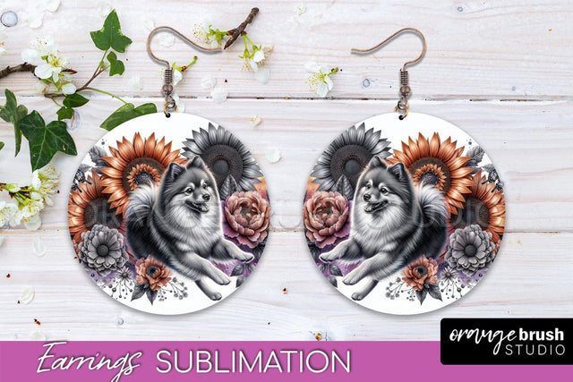 Finnish Spitz Earrings - Dog Mom Floral Round Earring Sublimation Sublimation OrangeBrushStudio 