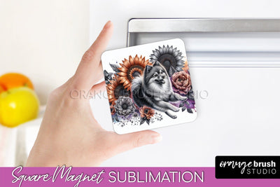 Finnish Spitz Magnet Sublimation - Dog Mom Floral Magnet PNG Design Sublimation OrangeBrushStudio 