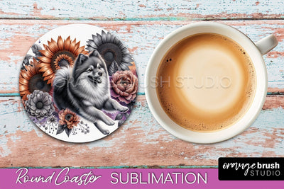Finnish Spitz Round Coaster - Dog Mom Floral Coaster Sublimation Sublimation OrangeBrushStudio 