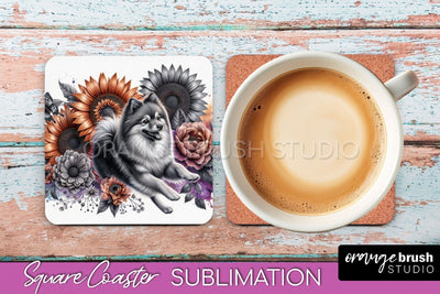Finnish Spitz Square Coaster - Dog Mom Floral Coaster Sublimation Sublimation OrangeBrushStudio 