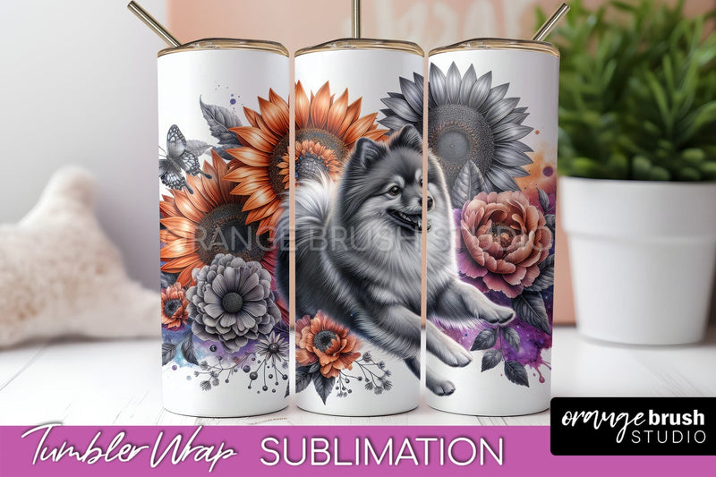 Finnish Spitz Tumbler Wrap - Dog Mom Floral Tumbler Sublimation Sublimation OrangeBrushStudio 
