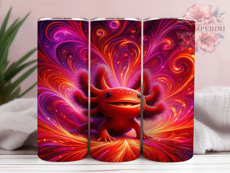 Fire Axolotl Cute Tumbler, Fire Tumbler, Cute Axolotl, Animal Tumbler, 20oz Sublimation, Unique Tumbler Design, Fire Axolotl Tumbler Sublimation Li Zamperini 
