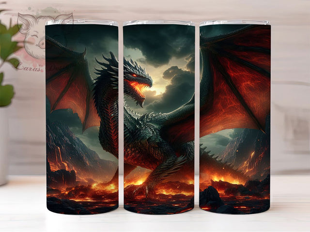 Fire Breathing Dragon Tumbler, Breathing Fire, Fantasy Theme, Mythical Style, Bold Pattern, 20Oz Tumbler, Sublimation Wrap Sublimation Lara' s Designs 