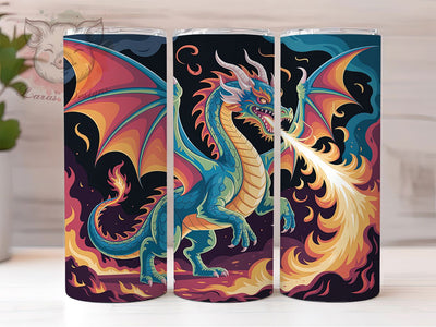 Fire Breathing Dragon Tumbler, Breathing Fire, Fantasy Theme, Mythical Style, Bold Pattern, 20Oz Tumbler, Sublimation Wrap Sublimation Lara' s Designs 