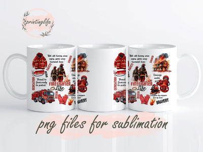 Fire Fighter Life Instant Digital Design Download Mug Wrap Design, Mug Design PNG Sublimation PrintingLife 