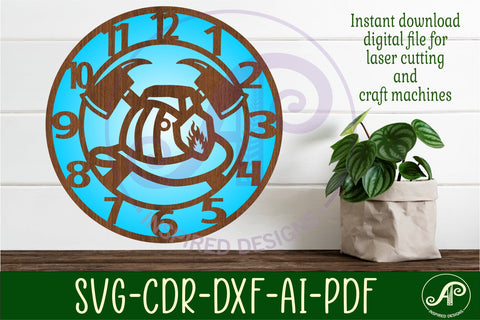 Fire helmet wall clock laser cut files, SVG file. vector SVG APInspireddesigns 