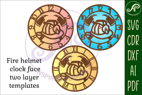 Fire helmet wall clock laser cut files, SVG file. vector SVG APInspireddesigns 