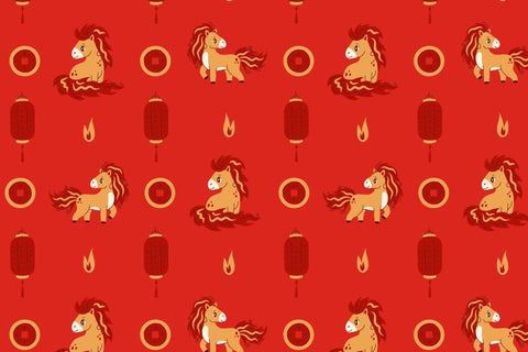 Fire Horse 2026 Chinese New Year Seamless Patterns & Digital Papers Digital Pattern Rin Green 