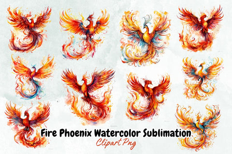 Fire Phoenix Watercolor Sublimation Bundle Sublimation Designangry 
