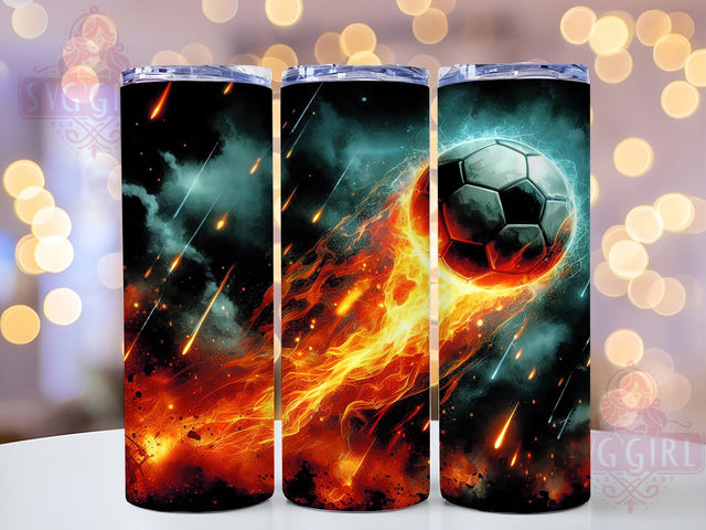 Fire Soccer Ball Sports Tumbler, Fire Soccer Ball Design, 20oz Sports Tumbler, Flaming Soccer Sublimation, Athletic Gift for Players, Fiery Goalkeeper Art, Intense Game Aesthetic Sublimation SvggirlplusArt 