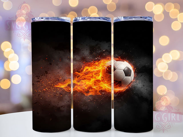 Fire Soccer Ball Sports Tumbler, Fire Soccer Ball Design, 20oz Sports Tumbler, Flaming Soccer Sublimation, Athletic Gift for Players, Fiery Goalkeeper Art, Intense Game Aesthetic Sublimation SvggirlplusArt 
